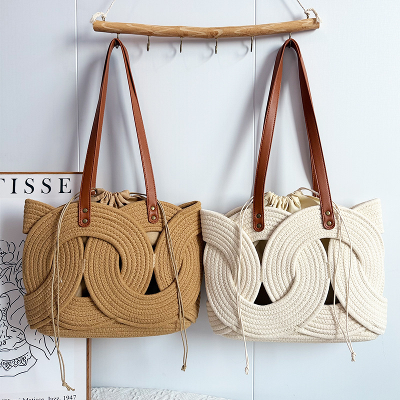 Hollow-Out Fashion Shoulder Bag, Large Capacity Woven Cotton Rope Tote Bag, Vintage Beach Bag, New Cross-Border Versatile Women's Bag Hollow-Out Fashion Shoulder Bag, Large Capacity Woven Cotton Rope Tote Bag, Vintage Beach Bag, New Cross-Border Versatile Women's Bag