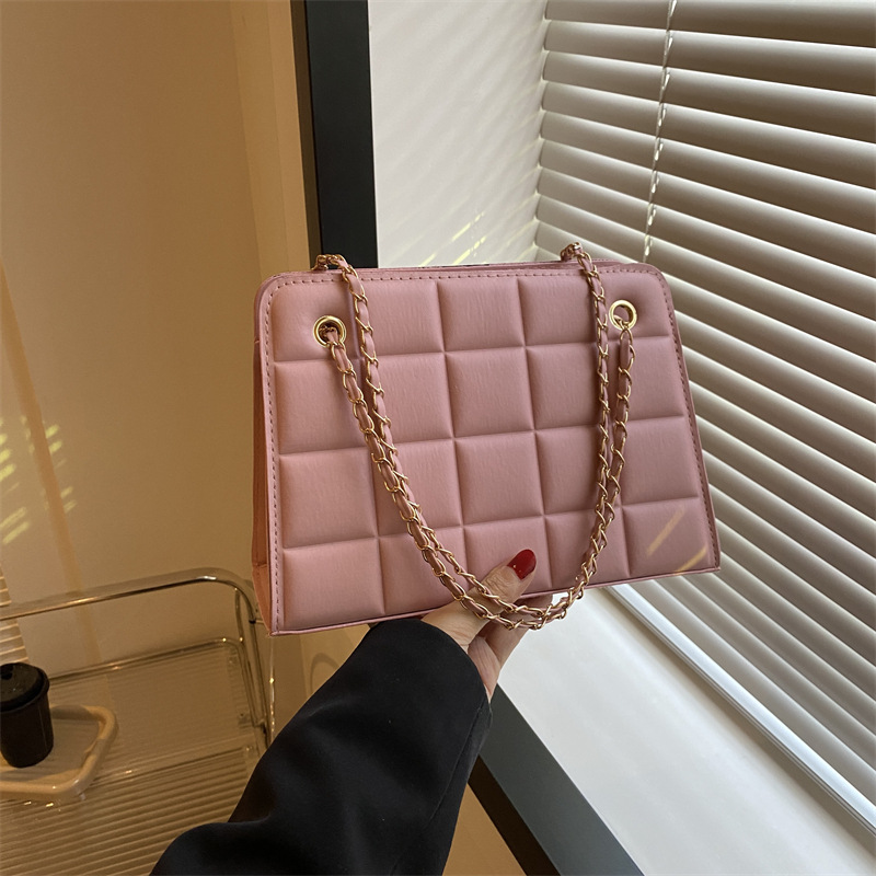 2023 nuevo estilo de cadena a cuadros bolsa de las mujeres pequeño rombo bordado hilo a cuadros bolsa de hombro de moda retro con textura bolsa de mensajero