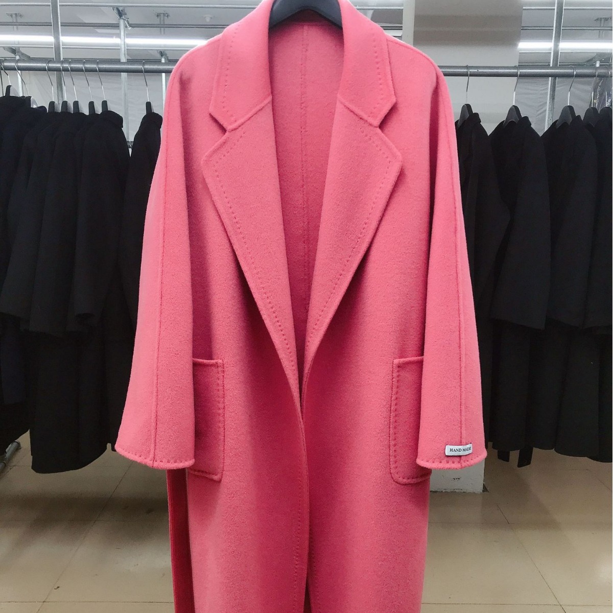 大连女装25年秋冬长款睡袍款宽松系带双面羊绒大衣羊毛呢外套