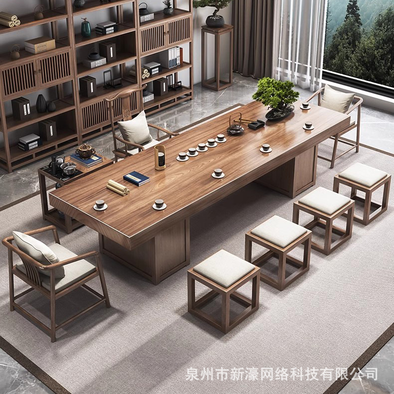 [럭셔리 업그레이드 모델] 3m 테이블(두께 8cm) + 메인 + 메인 의자 + 게스트 의자 2개 + 사각 스툴 4개 + 티 테이블