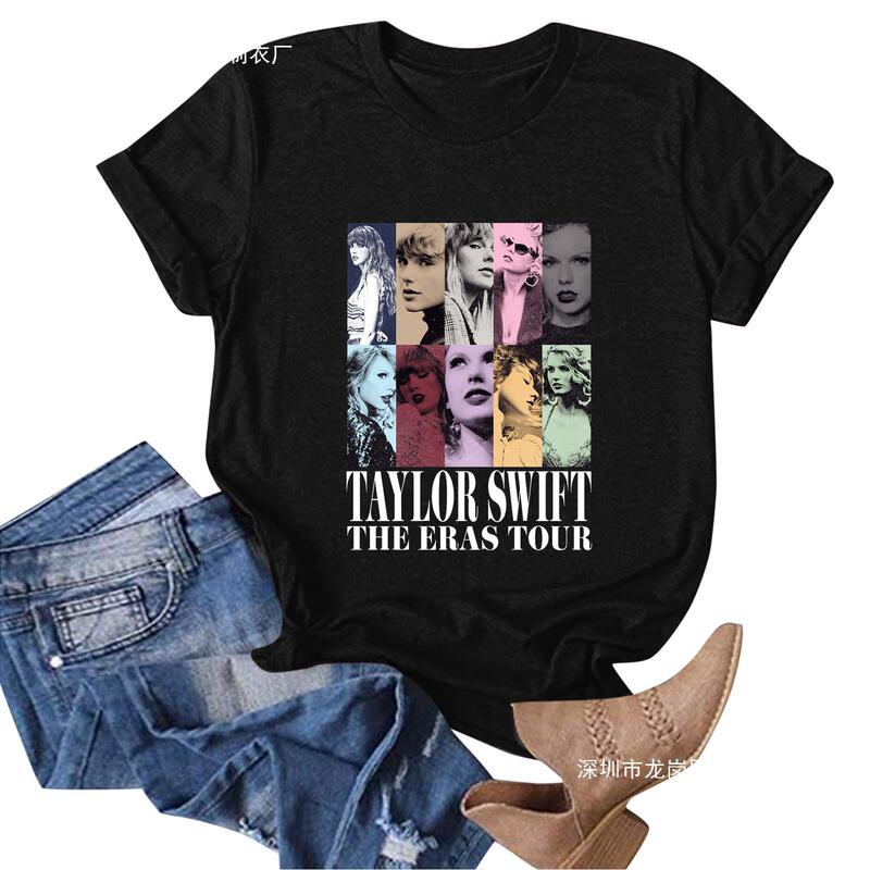 Taylor Times Tour T-Shirt Summer Short-sleeved Crewneck Street Pullover Top for Men and Women Swift Foreign Trade Cross-border