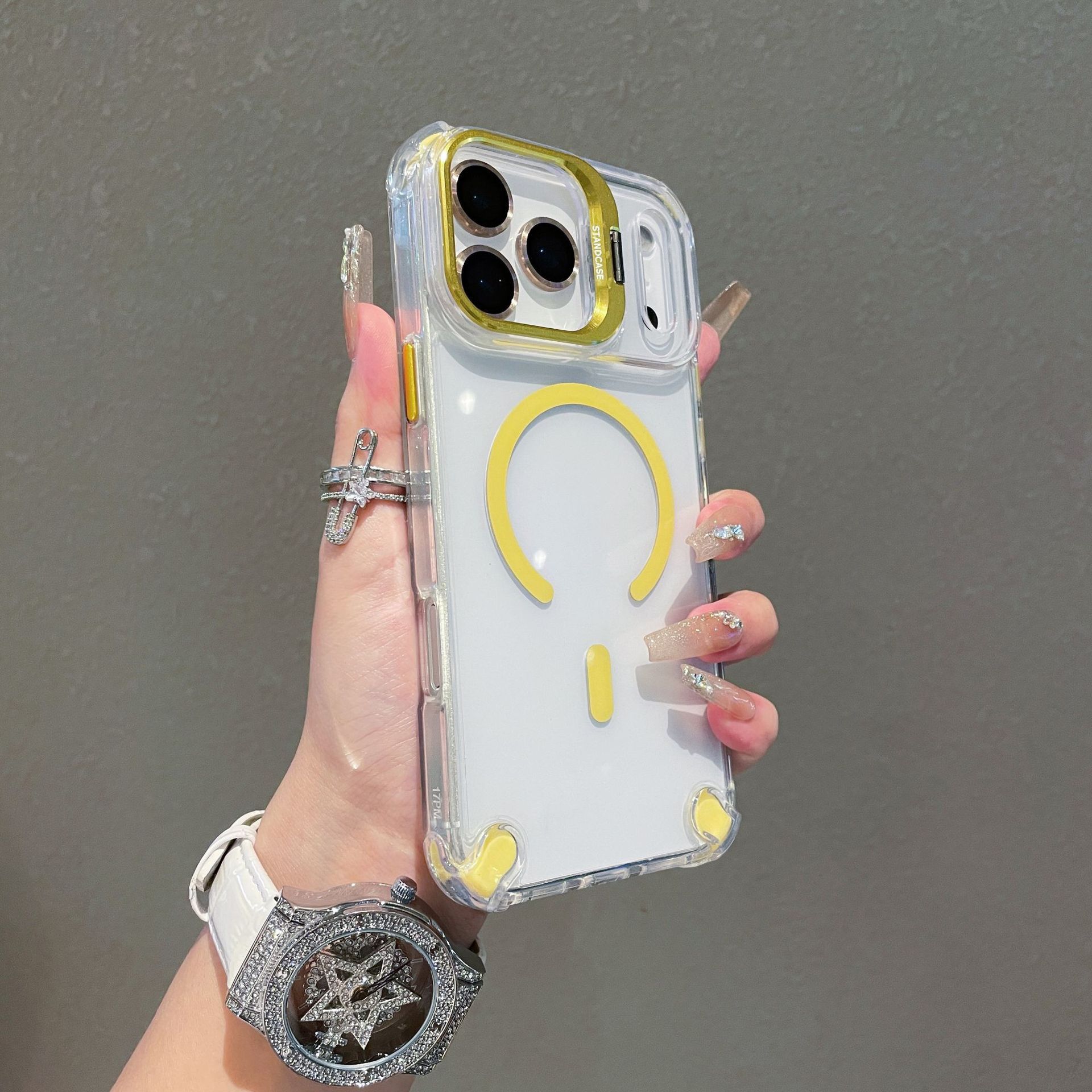 Nuevo soporte de lente para Apple 17 caso de succión magnética C boca transparente a prueba de caídas iPhone16 PRO caso