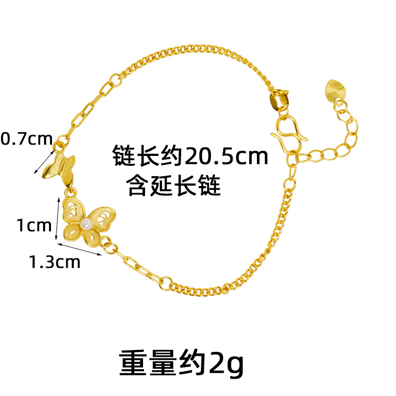 Brazalete de oro de arena vietnamita esmalte de perlas incrustadas mariposa agujerada pulsera temperamento retro no se desvanece joyería al por mayor