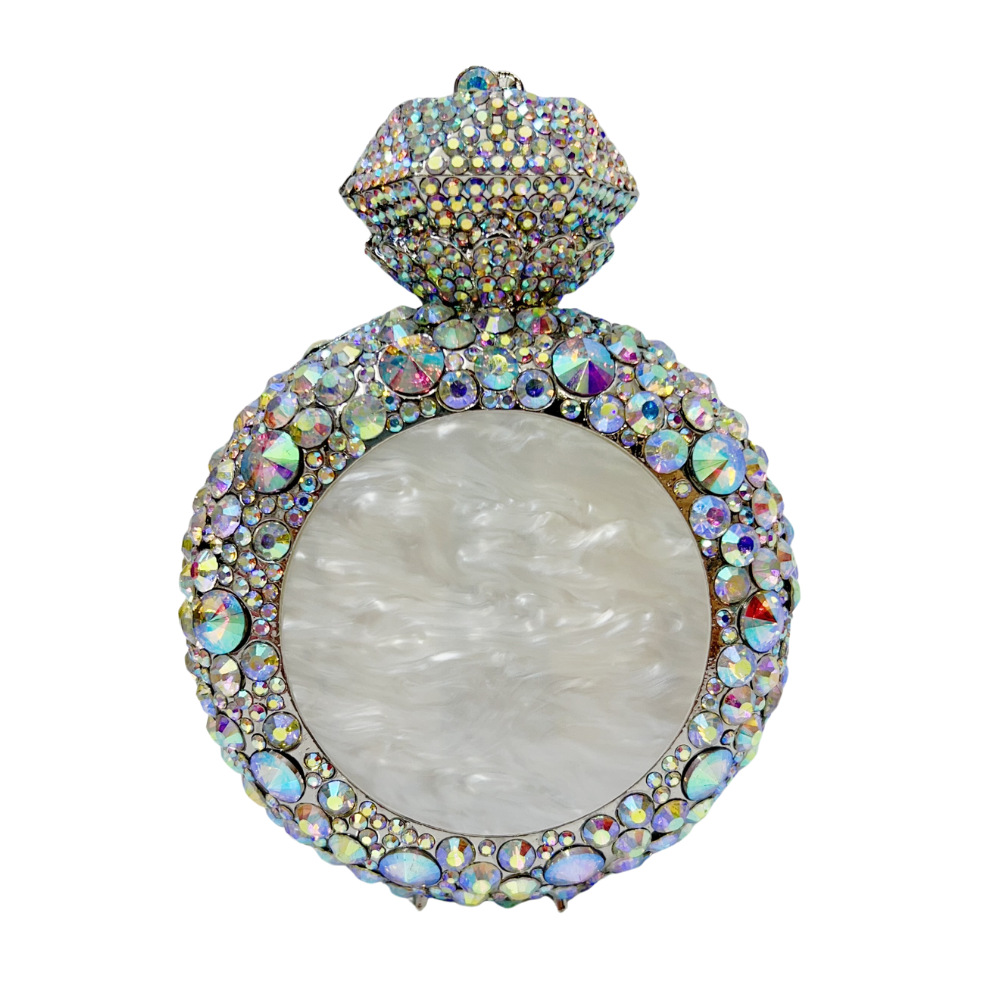 Clutch bag nueva botella de perfume transfronteriza bolsas de cena de diamantes, conchas de diamantes llenas de bolsas de mano de mujeres