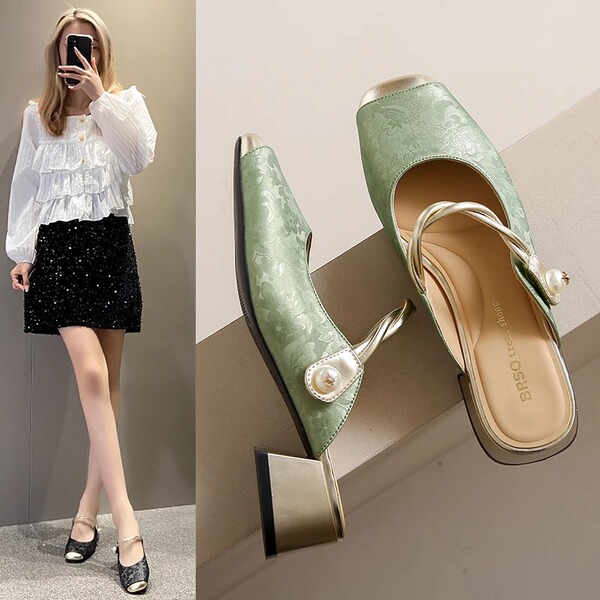 Retro ethnic women's slippers heels