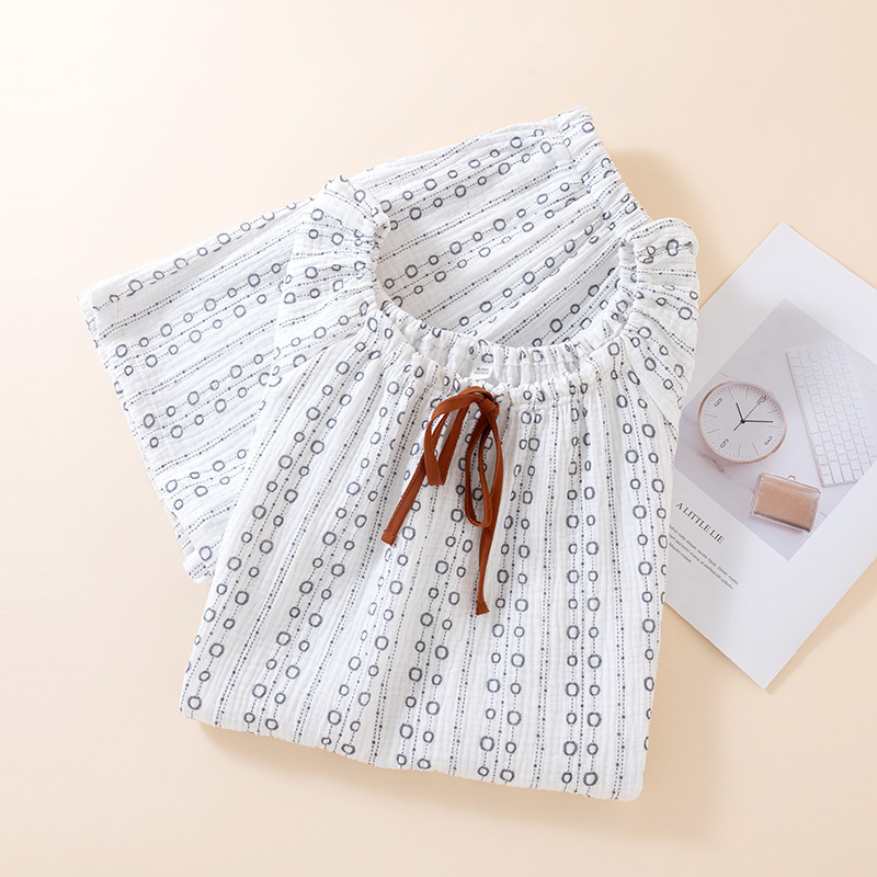 Summer Short-Sleeved Bohemian Style Pajamas for Women, Pure Cotton Gauze Shorts, Crepe Cool Casual Home Wear Set