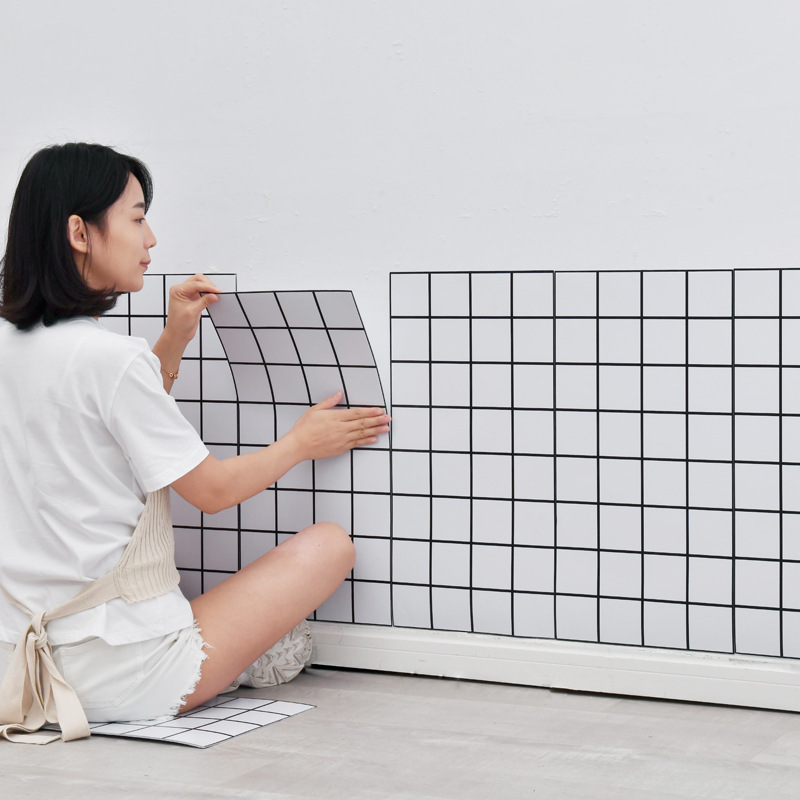 Imitation Tile Wallpaper Self-adhesive Waterproof Milk Tea Snacks Catering Shop Decoration Black and White Plaid Renovated Aluminum-plastic Board Wall Stickers