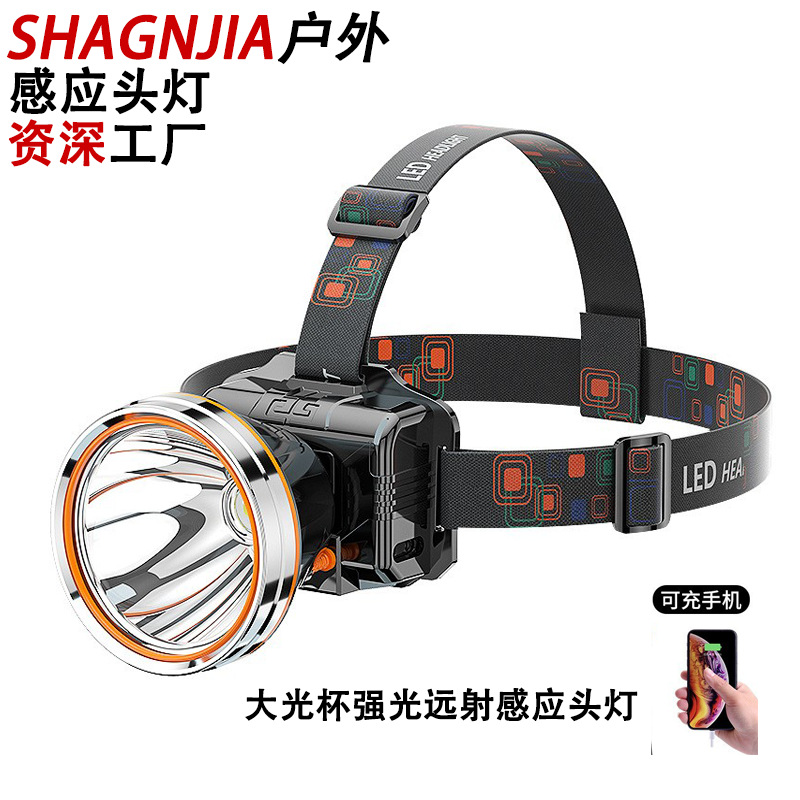 Faro de inducción de carga TYPE-C transfronteriza lámpara de minero al aire libre lámpara de camping faro Copa incorporado faro de luz fuerte al por mayor