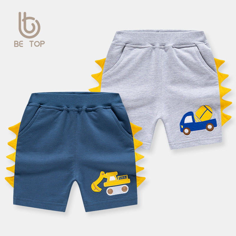 2024 Verano nuevos niños de dibujos animados Pantalones cortos tridimensionales excavadora bordados punto quinto pantalones de una sola pieza entrega