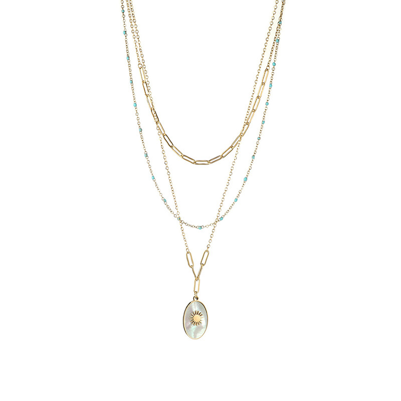 Blume romantische Perlen oval dreilagige Kreuz Schlsselbein Kette Halskettepicture2