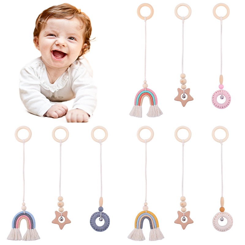 Suministros para bebés dibujos animados Arco Iris colgante de tres piezas para niños educación temprana Beech Star Rattle juguete Decoración Accesorios