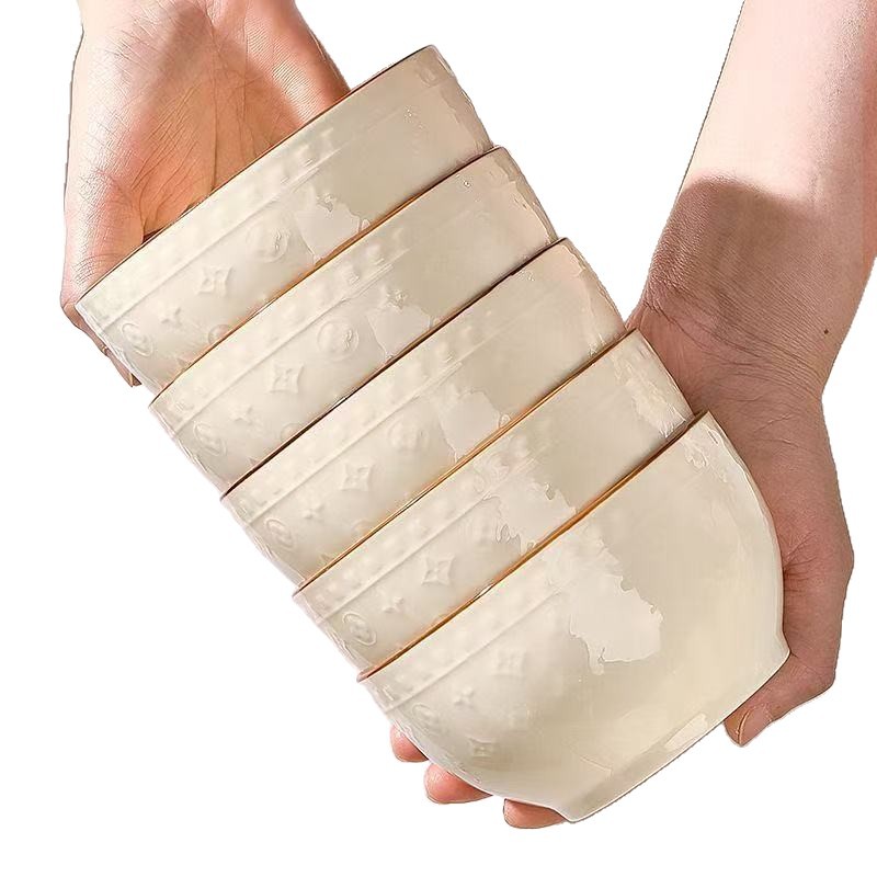 Cuencos de arroz de cerámica doméstica crema de viento red platos platos platos de sopa platos de sopa platos de platos simple relieve cubiertos image 5