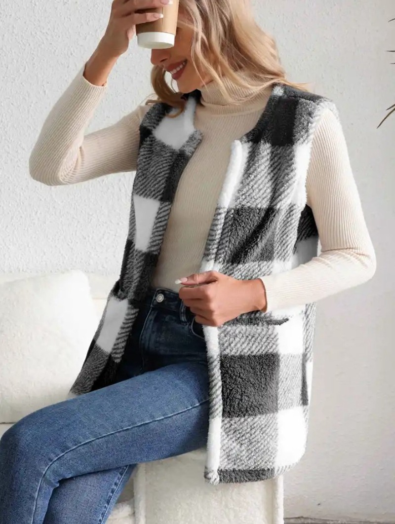 Damenbekleidung Mantel locker kariert Damen Strickjacke Mode Pullover_voghion.com