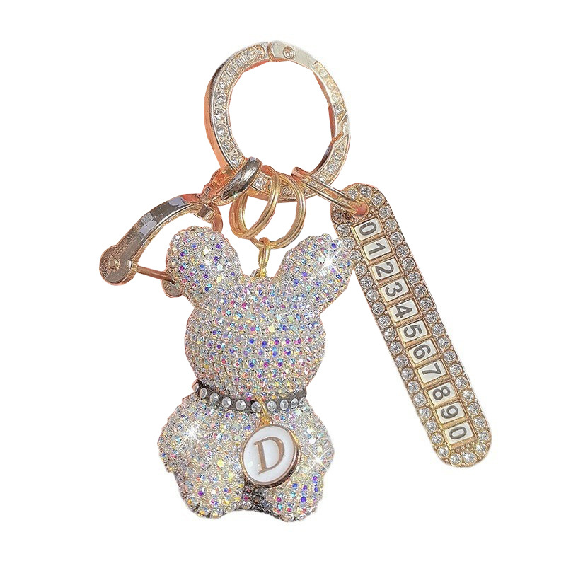 Clavieres de automóviles llenas de dibujos animados conejito llavero letras dibujos animados exquisitos colgantes de llaves de chicas regalos