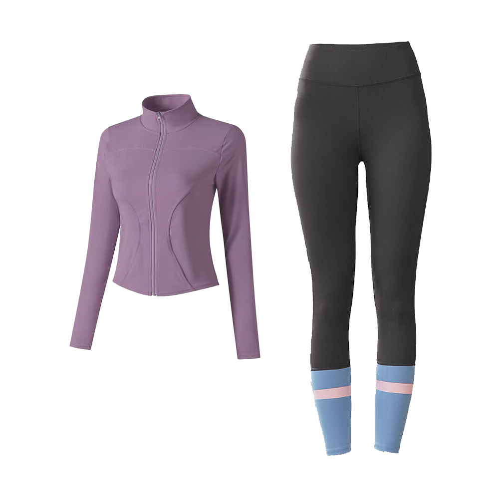 Ropa de Yoga de manga larga chaqueta de fitness collar blusa melocotón cadera yoga pantalones desnuda cintura alta corriendo traje deportivo mujeres