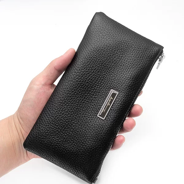 Wallet Men's Long baellerry Genuine Leather Wallet Zipper Cowhide Thin Retro Clutch for Youth