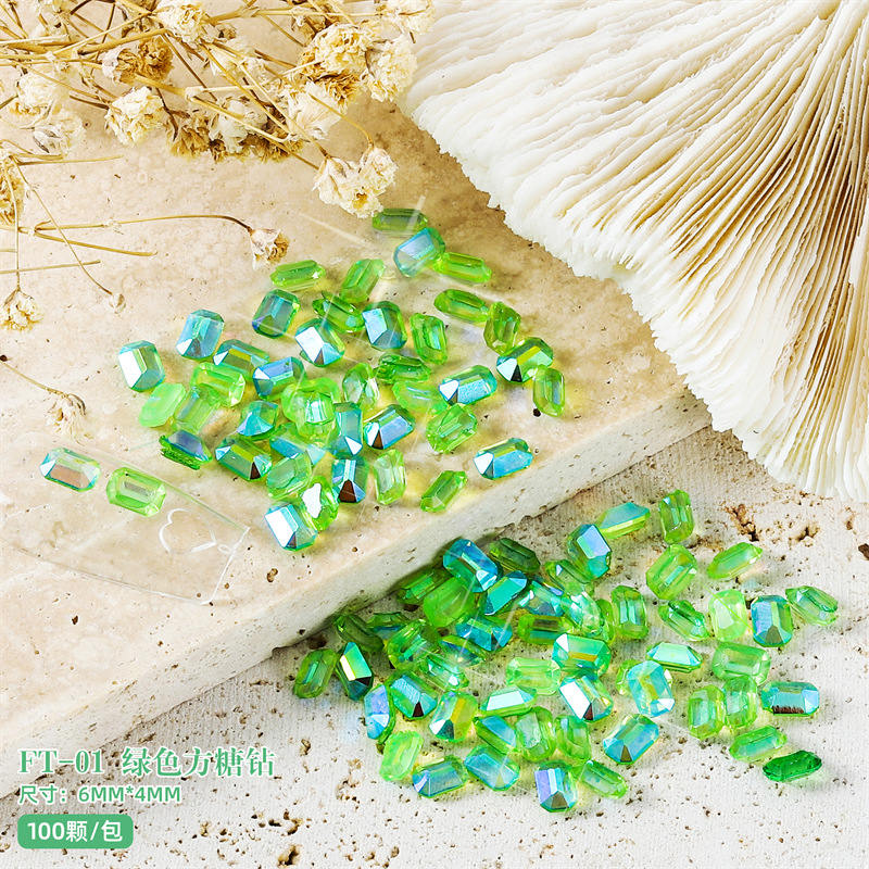 Online Celebrity Nail Candy Diamond Jewelry resina tridimensional Aurora color mágico largo octogonal en forma de diamante de uñas al por mayor 100 piezas