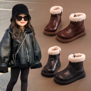 Children's snow boots big cotton short boots girls two cotton martin boots fleece-lined warm boots 2024 autumn and winter new boots