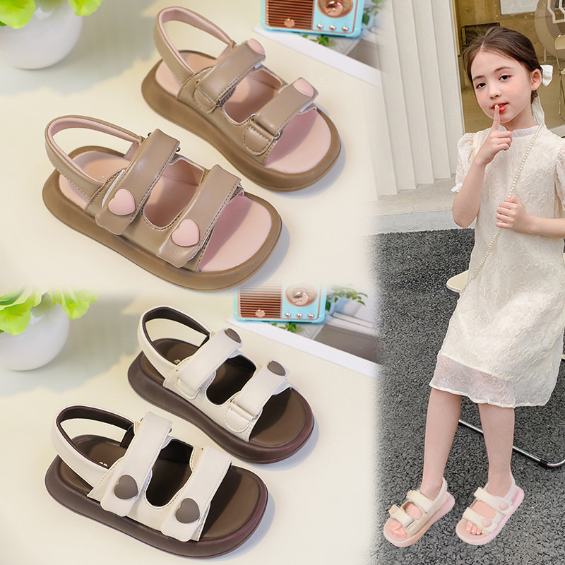 Girls Sandals Lightweight Korean Style Love Little Girl Princess Shoes 2025 Summer New Medium and Large Children's Open-Toe Beach Shoes
