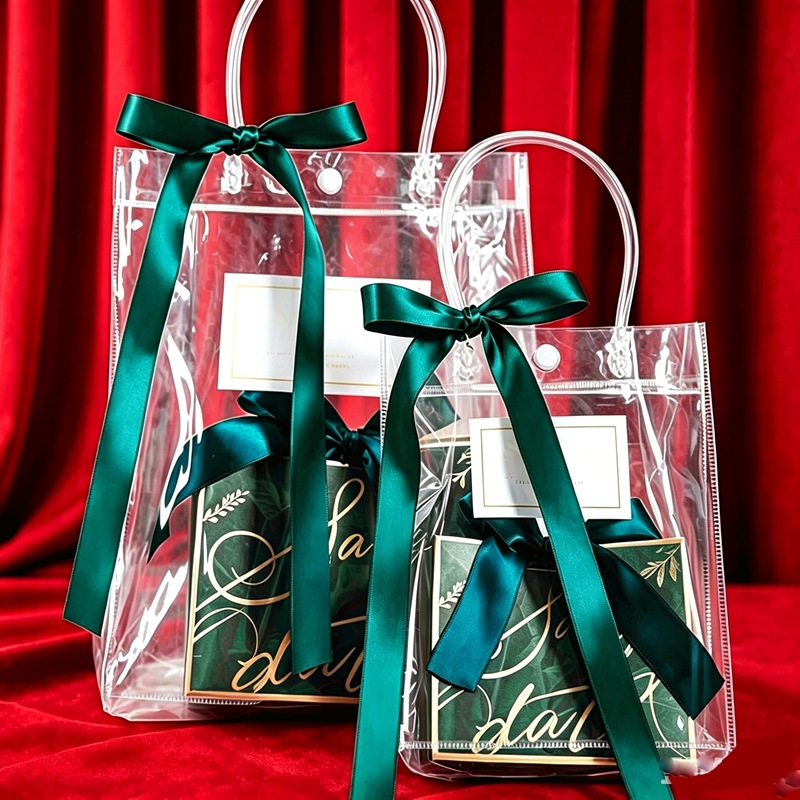 Bolsa de mano transparente de PVC negra, bolsa de regalo para dulces de boda, bolsa de regalo de cumpleaños, embalaje de plástico impermeable transparente