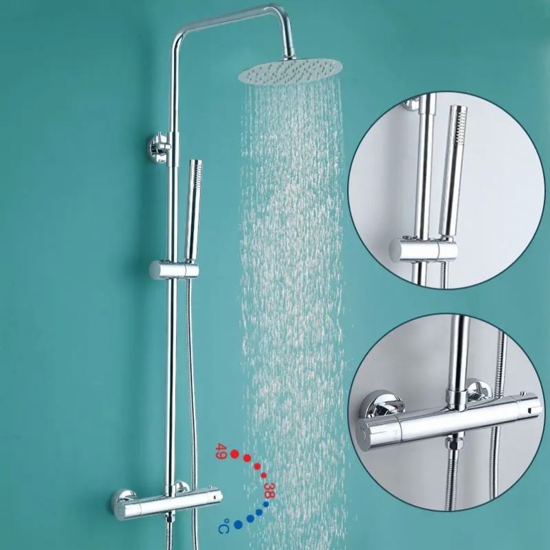 All copper thermostatic shower faucet temperature control mixing valve hot and cold bathtub faucet shower head lifting shower suit