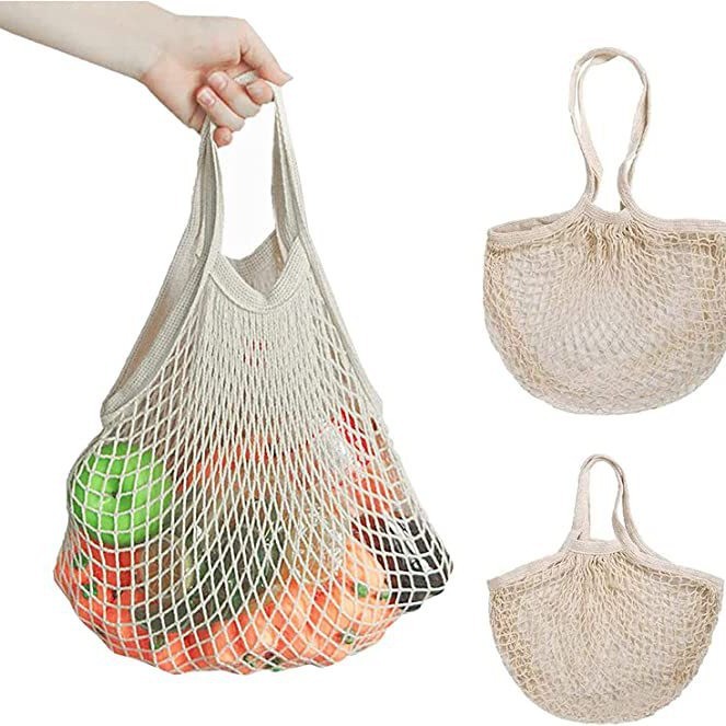 Bolsa de malla de algodón degradable algodón orgánico bolsa de malla portátil supermercado compras bolsa de malla de frutas y verduras bolsa de malla de algodón con cordón