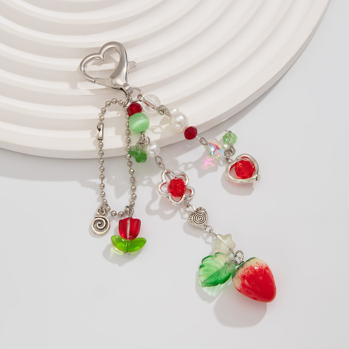 12g Weight Bag Pendant, Keychain Classification 1 Piece Quantity Daily Occasion Alloy Material Fruit, Strawberry Pattern Women's Gender Cute, Pastoral Style Cute Pastoral Fruit Strawberry Arylic Alloy Women's Bag Pendant Keychain 7