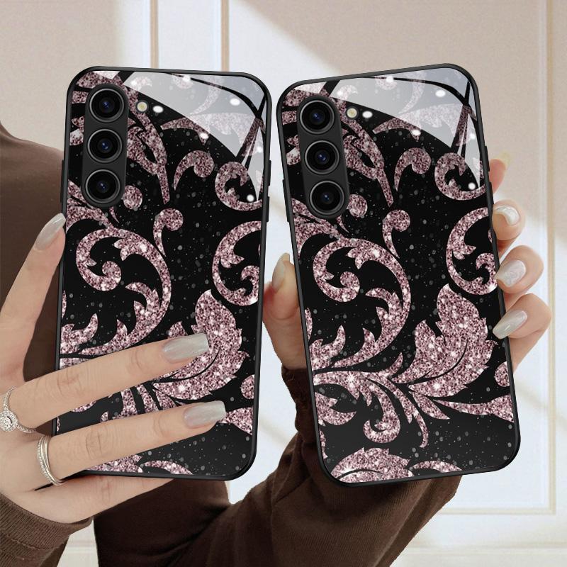 A07适用A17手机壳S25Ultra金属花纹A07玻璃壳A32保护套S23云朵A06