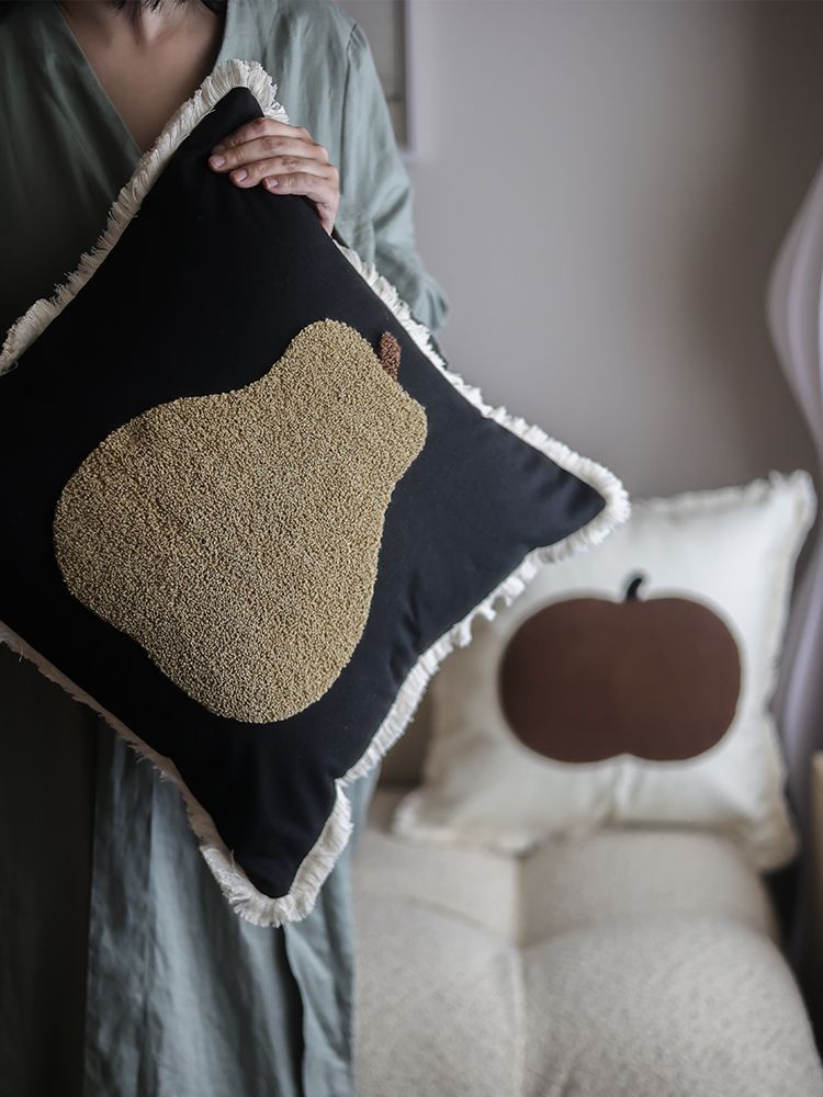 Pear Apple Embroidery Tassel Pillow Living Room Bedroom Sofa Decorative Cushion Modern Casual Office Cushion Cover