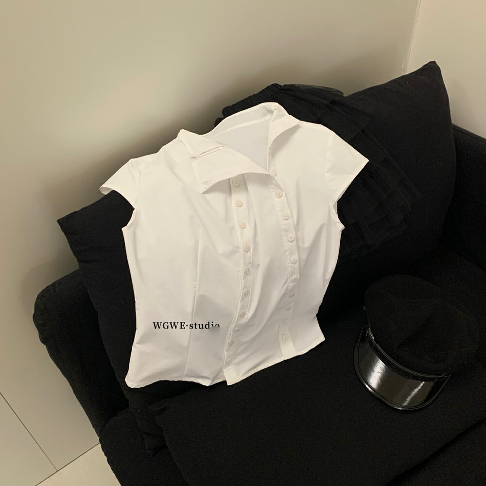 Liquidación, sin devoluciones ni cambios, camisa de verano con botones de estilo puro y atractivo, camisa irregular versátil y de corte ajustado W5287 image 4