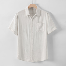 夏季中老年男士亚麻衬衫爸爸装短袖棉麻衬衣中国风大码半袖开衫