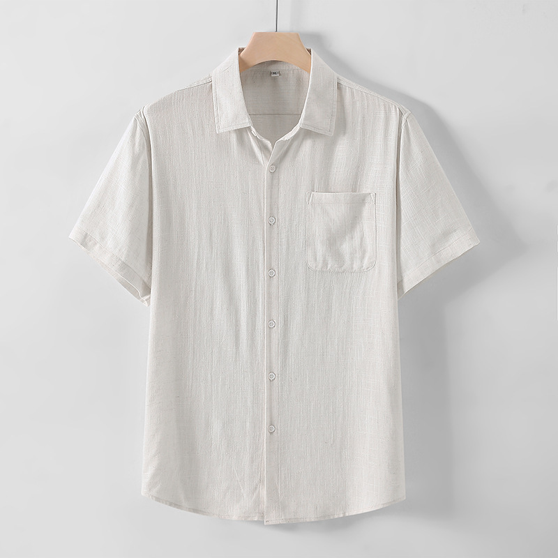 Summer Middle-aged and Elderly Men's Linen Shirt Dad's Short-sleeved Cotton and Linen Shirt Chinese Style plus size Half-sleeved Cardigan Summer Middle-aged and Elderly Men's Linen Shirt Dad's Short-sleeved Cotton and Linen Shirt Chinese Style plus size Half-sleeved Cardigan