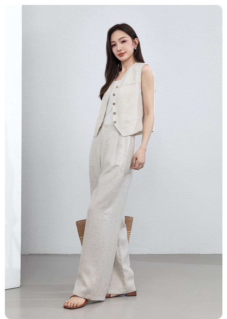 Quần culottes nữ ống rộng vải linen phối lyocell dáng suông rủ nhẹ — Màu sắc chi tiết 20