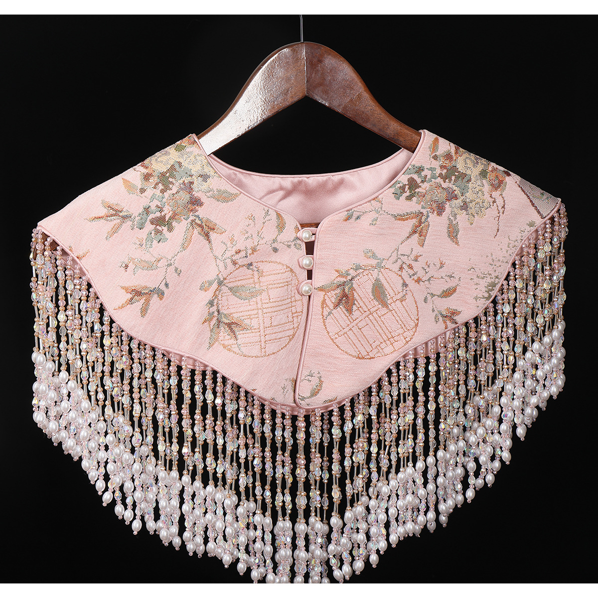 Pink Cloud Shoulder Shawl Cheongsam Shawl Chinese Wedding Mamian Skirt Accessory with Exquisite Tassels, Gentle and Versatile, Tang Style