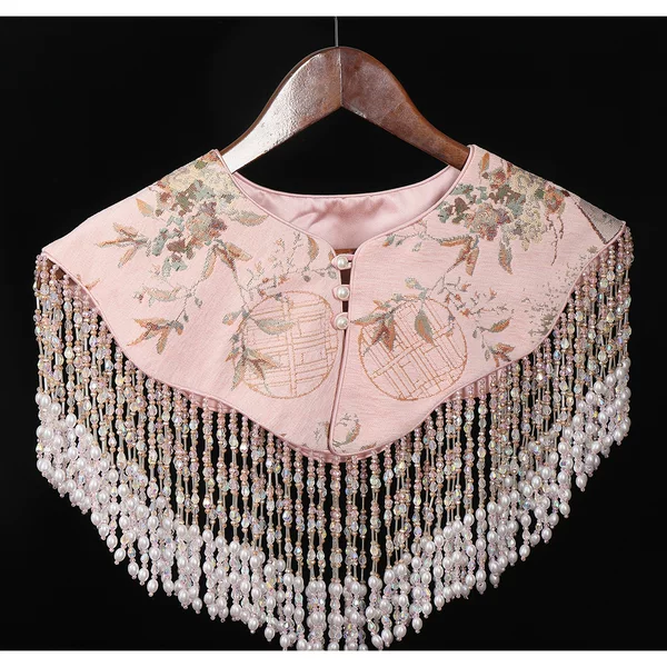 Pink Cloud Shoulder Shawl Cheongsam Shawl Chinese Wedding Mamian Skirt Accessory with Exquisite Tassels, Gentle and Versatile, Tang Style