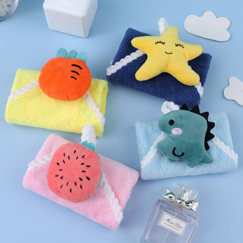 Hand Towel Can Be Hung Cartoon Coral Fleece Kitchen Bathroom Household Children Cute Absorbent Paint Towel Factory Wholesale