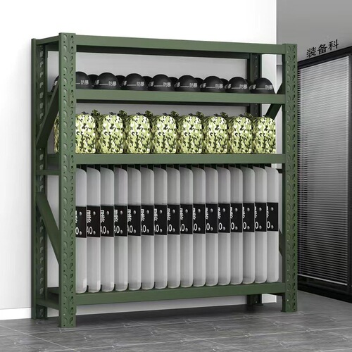Green Military-Style Medium and Heavy Storage Racking for Fire Equipment and Supplies, Movable Mesh Shovel and Shield Racks