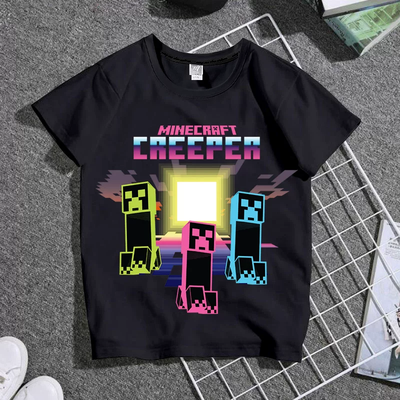 TT1482 Minecraft блок мир игры мультфильм родитель-дети одежда Мужчина и женщина студент родители футболка с коротким рукавом