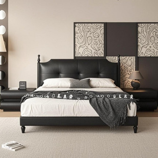 Wooden Explosions New Antique French Style Retro Full Solid Wood Leather Small Apartment Master Bedroom Double Bed