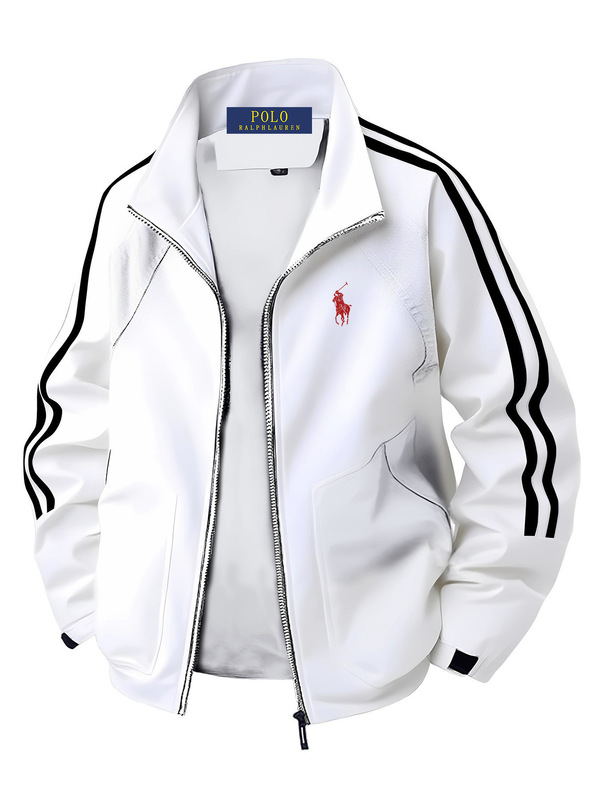 Men's stand-up collar sports jacket with pony embroidery, spring and autumn style, double stripe casual jacket, men's windproof outerwear Men's stand-up collar sports jacket with pony embroidery, spring and autumn style, double stripe casual jacket, men's windproof outerwear