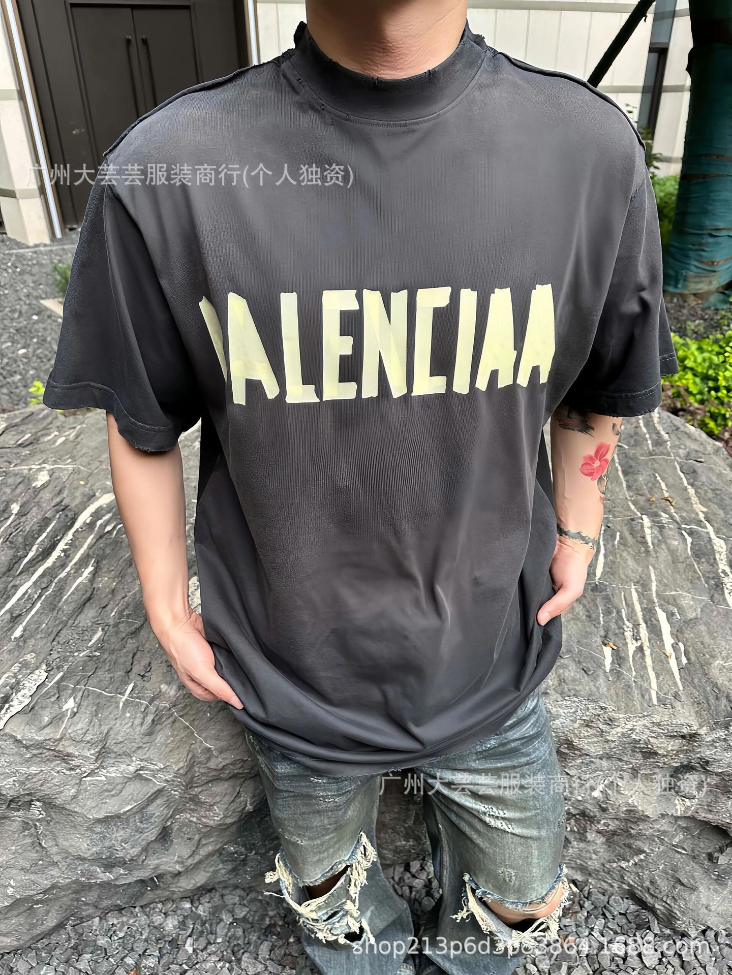 High version B 2S new yellow tape bandage letter loose casual couples Joker short sleeve T-shirt top half sleeve