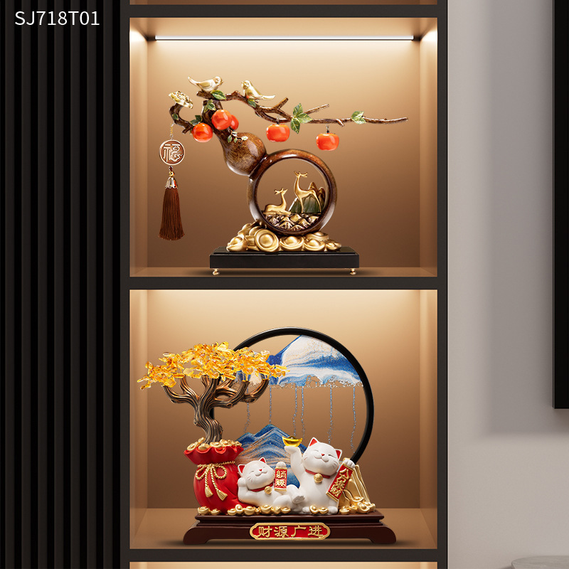 新しい家のリビングルームの装飾品、金のなる木、流砂絵画、猫の引っ越し、新築祝い、開店祝いのギフト|undefined