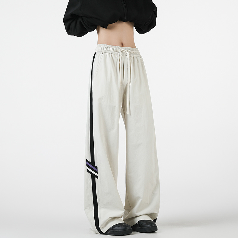 Pantalon rayé style américain pour homme, nouveau modèle printemps-automne 2025, marque tendance, élégant et décontracté, coupe droite ample._voghion.com