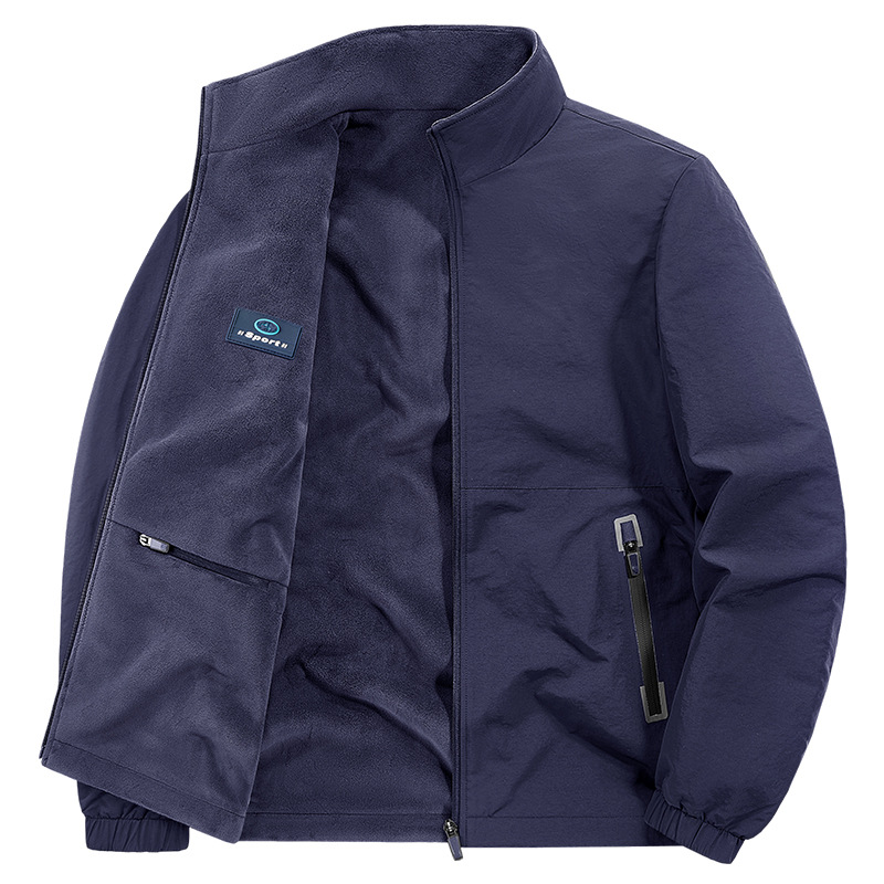 Giacca antivento reversibile da uomo con fodera in pile - Capospalla invernale da 450 g, stile executive, doppio uso (nero, cachi, grigio scuro, blu navy)_voghion.com