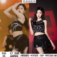 aespa girl group Ning Yizhuo's Same Supernova поющий костюм с тяжелыми кристаллами и бриллиантами, костюм для выступлений, джазовый сценический костюм