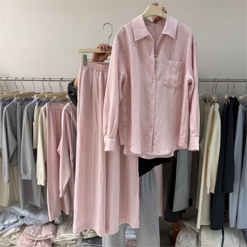 European Style Women's Two Piece Set Linen High End Elegant Loose Fitting Cotton Shirt Wide Leg Pants Summer Outfit_ecoleips.com