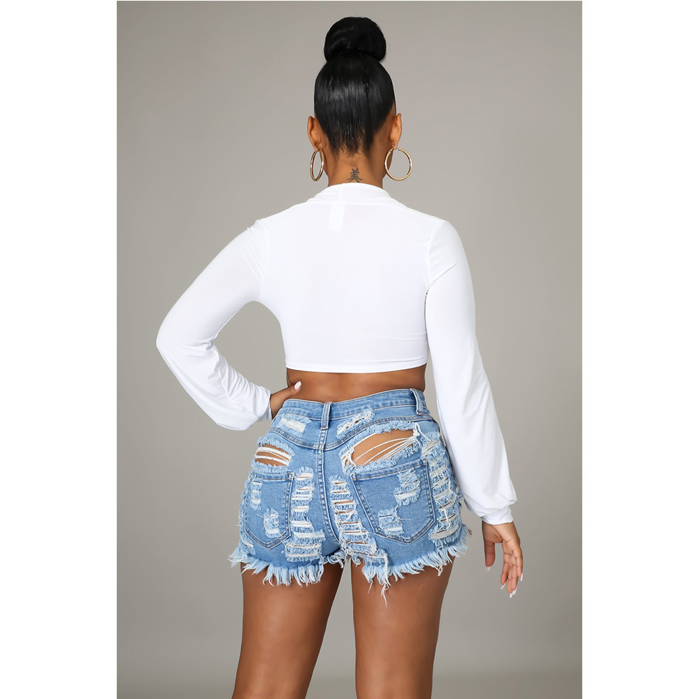 Ladies Fringe Cut Denim Shorts  NSCN64979