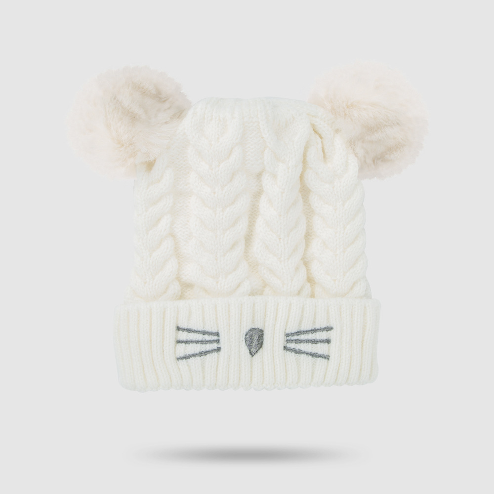 2021 New Baby Hat Autumn And Winter Cute Fleece Lined Warm Cartoon Fur Ball Woolen Cap Children Baby Knit Hat display picture 6