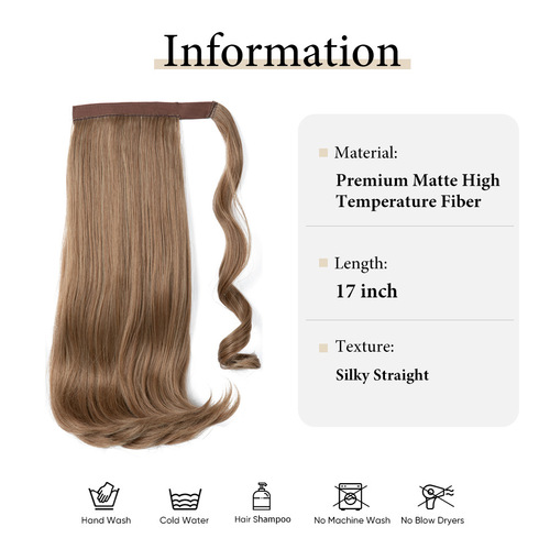 High-temperature silk false hair clip-in long hair ponytail for women, wrapped-style natural micro-curled synthetic false ponytail
