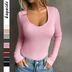 Zeyun 越境ヨーロッパとアメリカ Y2K ホットガール無地長袖レディースベスト Tシャツ婦人服 2025 秋冬アマゾン独立ステーション